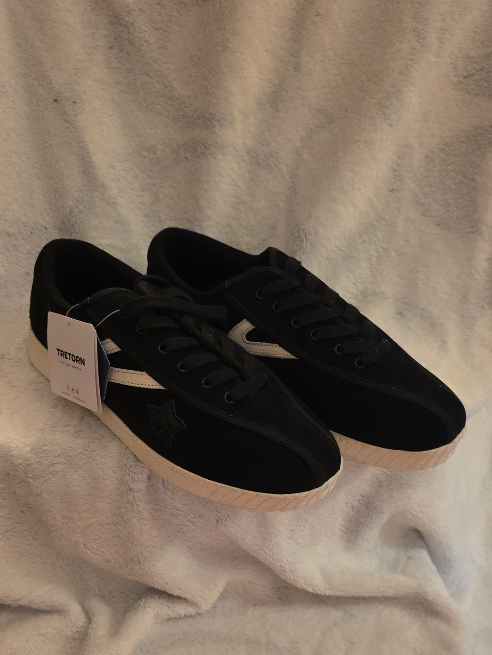 Tretorn Black Suede Sneakers with White Accent Stripe